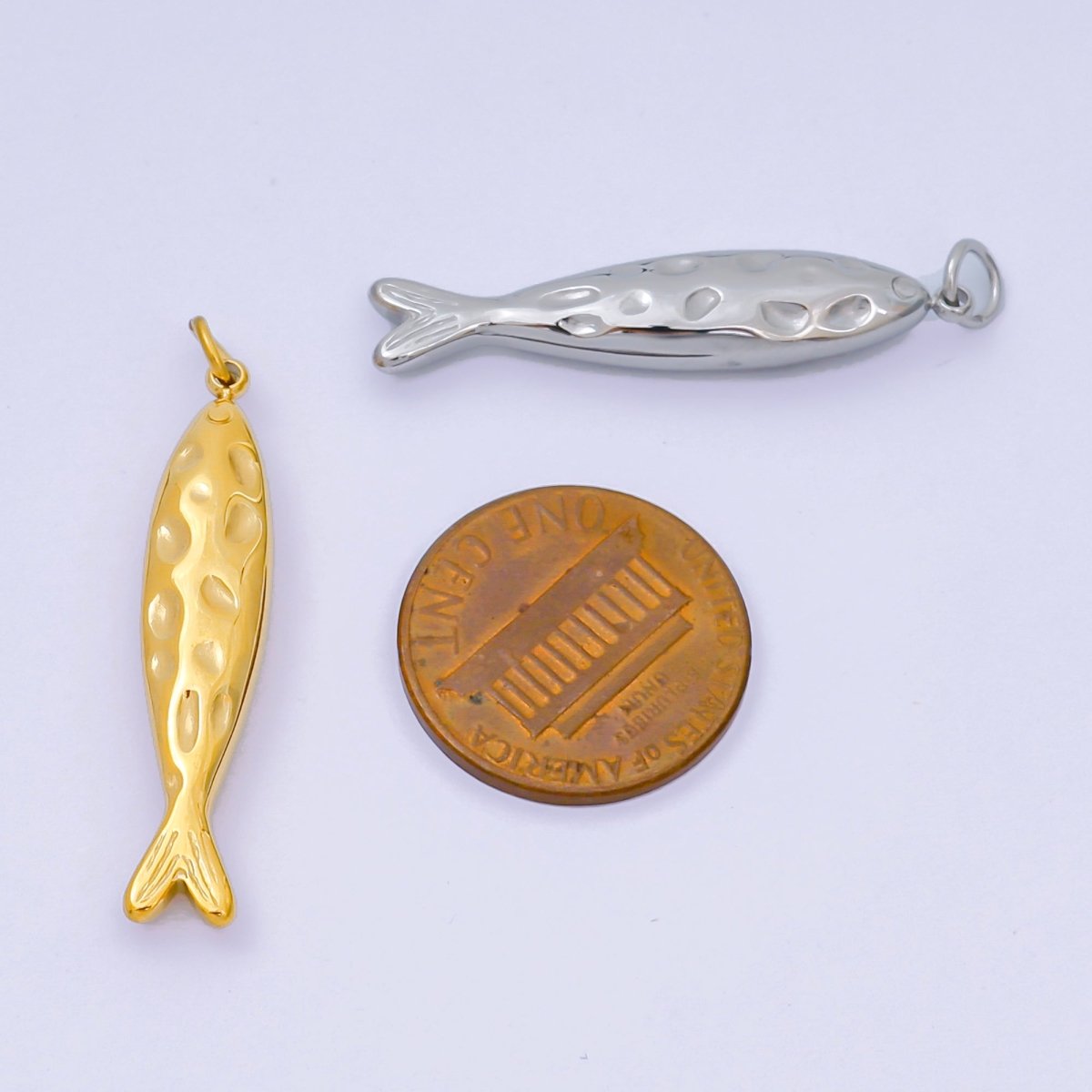 Stainless Steel 33.5mm Sardine Sea Fish Animal Charm in Gold & Silver | J - 470 - DLUXCA