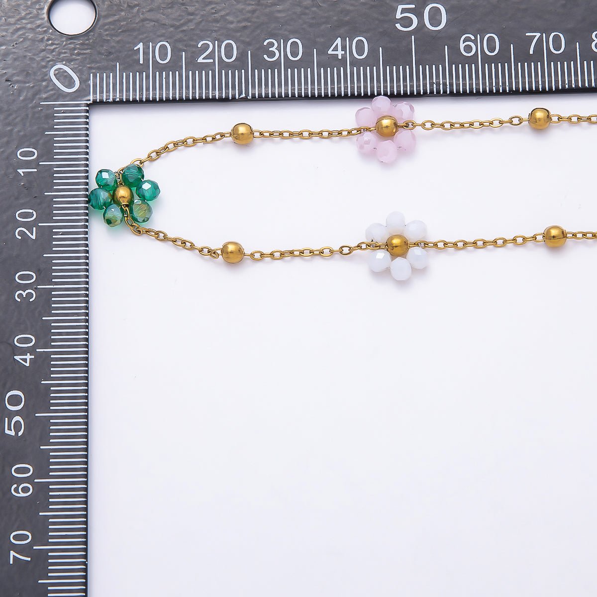 Stainless Steel 3.3mm 10mm Multicolor Multifaceted Crystal Flower Satellite Unfinished Chain by Yard | Roll - 01875 - DLUXCA