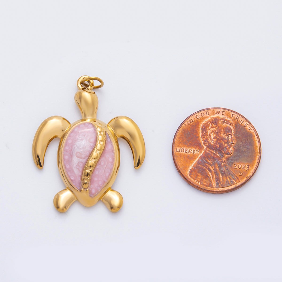 Stainless Steel 34mm Pink, Blue Enamel Turtle Tortoise Animal Charm | C201 - DLUXCA