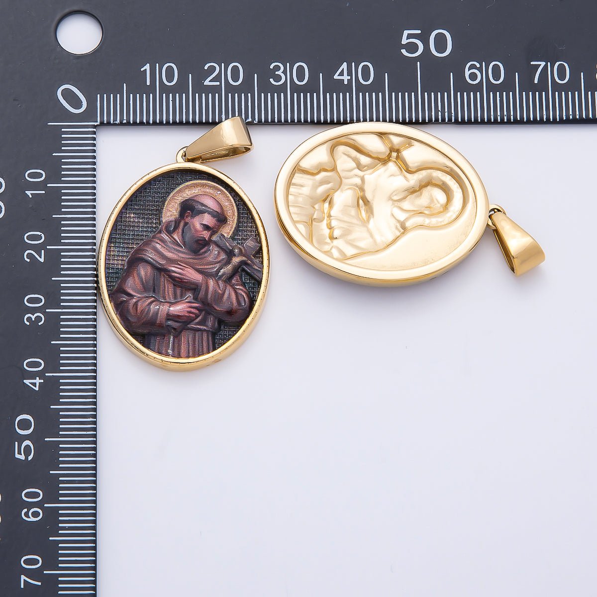 Stainless Steel 35mm Religious Saint Crucifix Cross Oval Pendant | Charms-01168 - DLUXCA