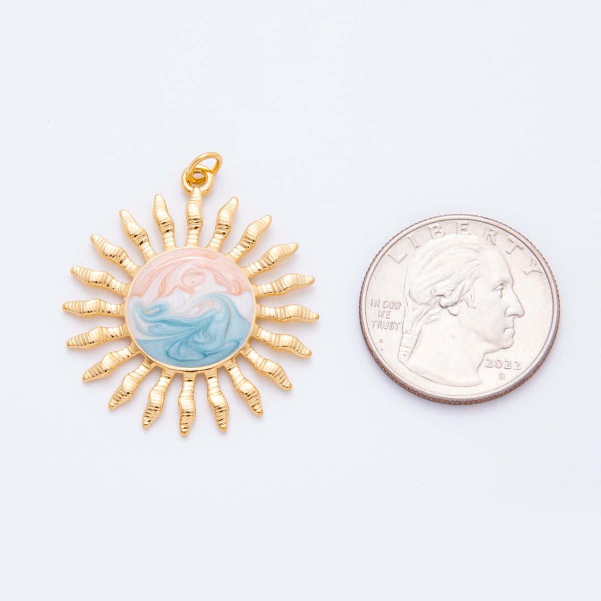 Stainless Steel 37mm Ocean Gradient Enamel Celestial Sun Burst Pendant | J490 - DLUXCA