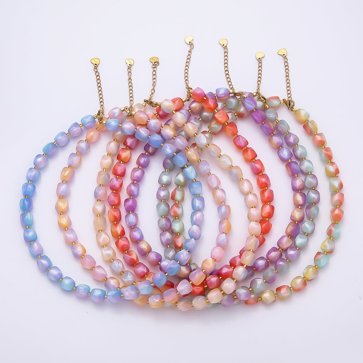 Stainless Steel 3mm Geometric Resin 16 Inch Necklace w. Extender | WA-04502 ~ WA-04508 - DLUXCA