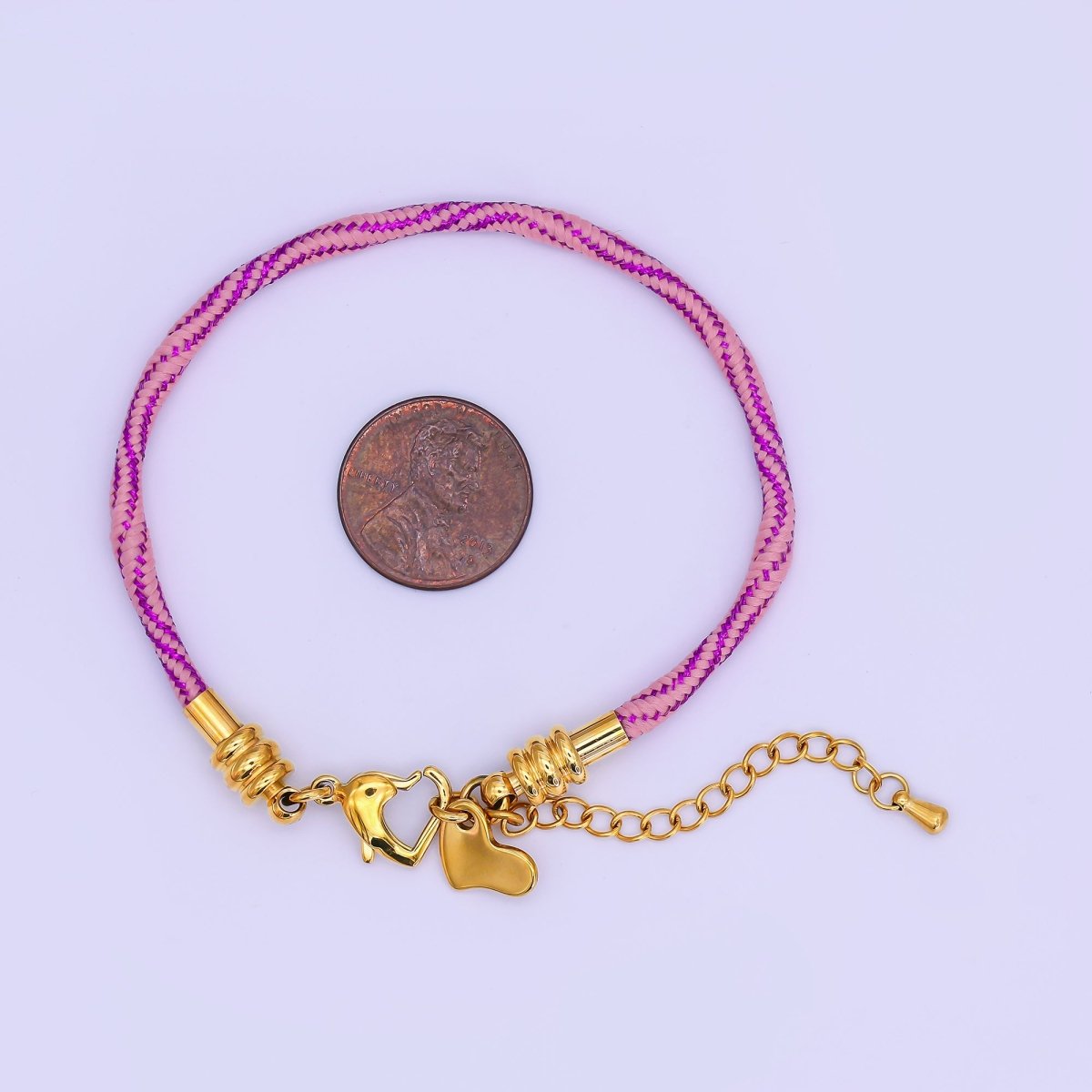 Stainless Steel 3mm Pink, Fuchsia, Grey Multicolor Woven Cord Bracelet | WA - 3161 ~ WA - 3163 - DLUXCA