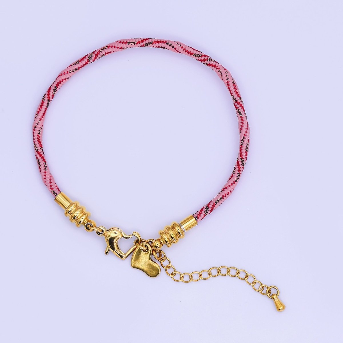 Stainless Steel 3mm Pink, Fuchsia, Grey Multicolor Woven Cord Bracelet | WA - 3161 ~ WA - 3163 - DLUXCA