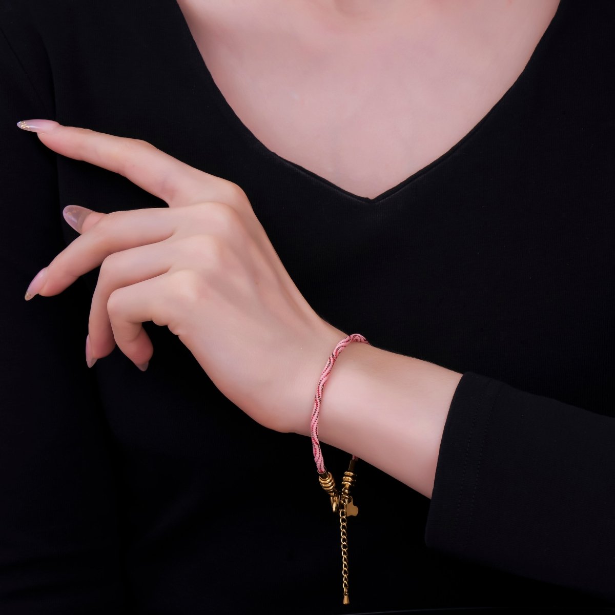 Stainless Steel 3mm Pink, Fuchsia, Grey Multicolor Woven Cord Bracelet | WA - 3161 ~ WA - 3163 - DLUXCA