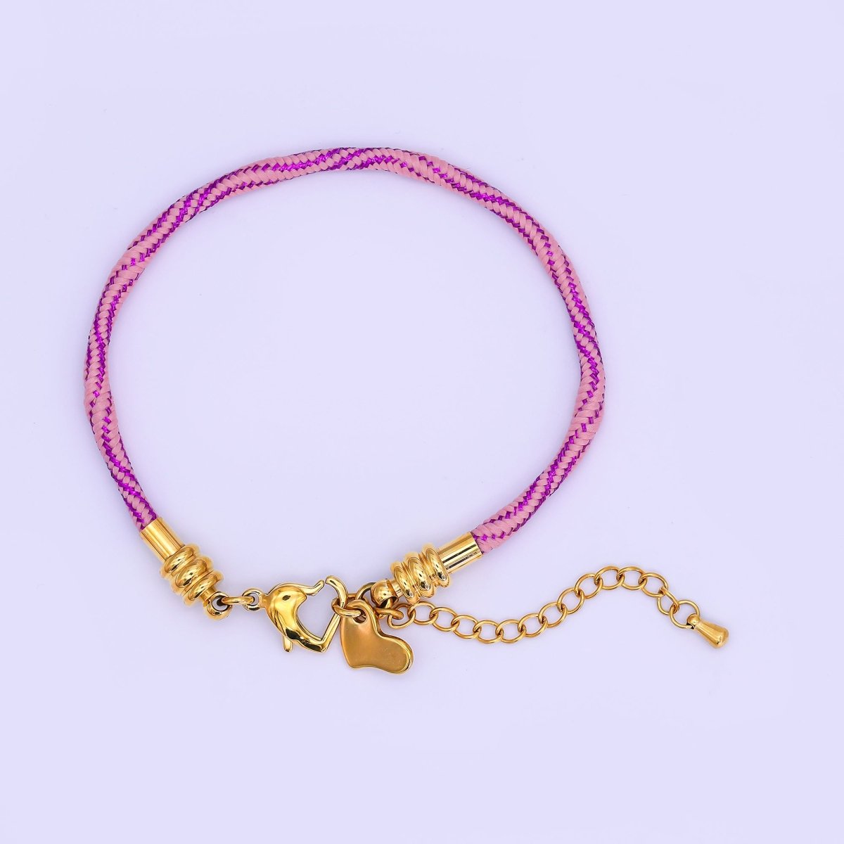 Stainless Steel 3mm Pink, Fuchsia, Grey Multicolor Woven Cord Bracelet | WA - 3161 ~ WA - 3163 - DLUXCA