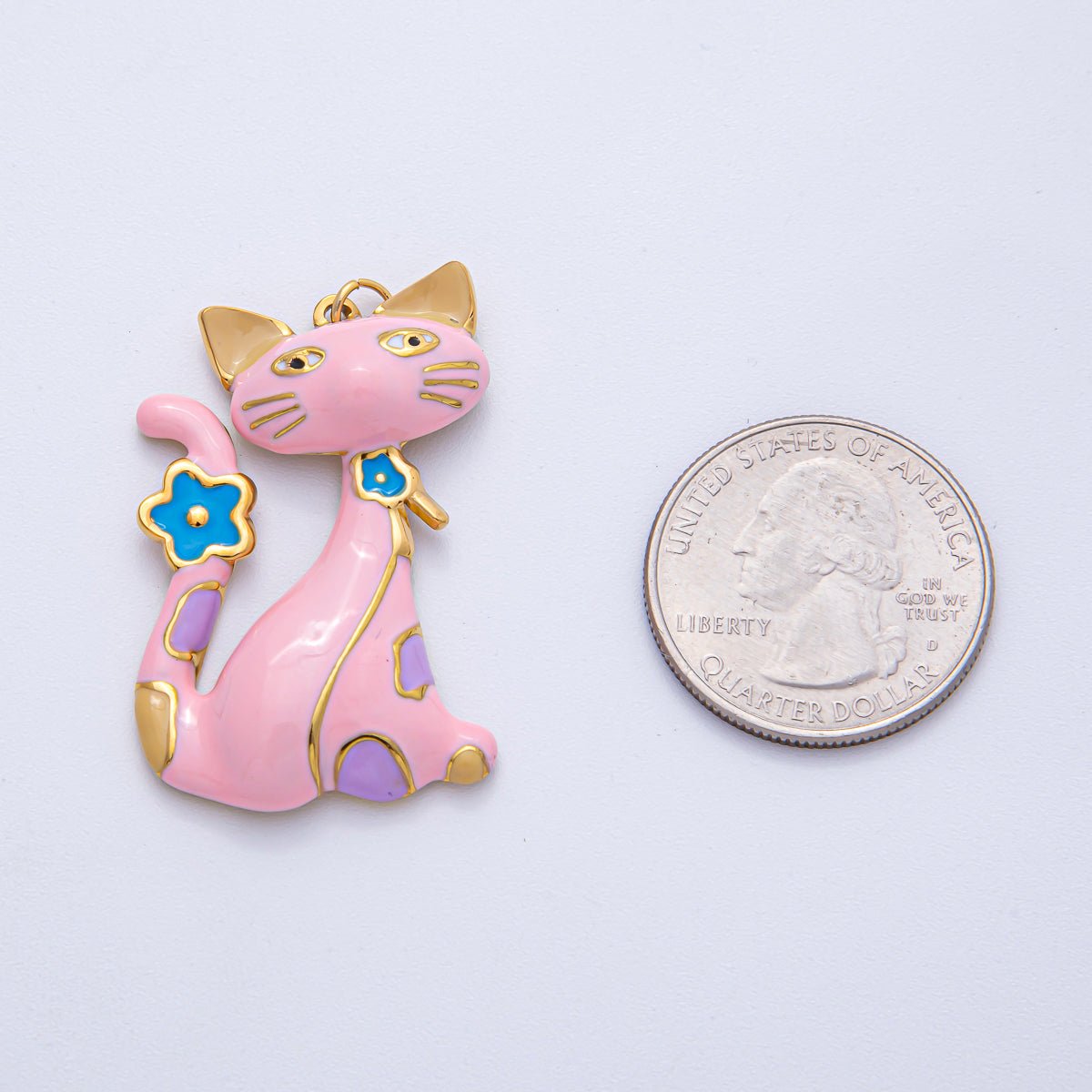 Stainless Steel 40mm Blue, White, Black, Pink Enamel Cat Kitten Pet Statement Charm | J816 J840 - DLUXCA