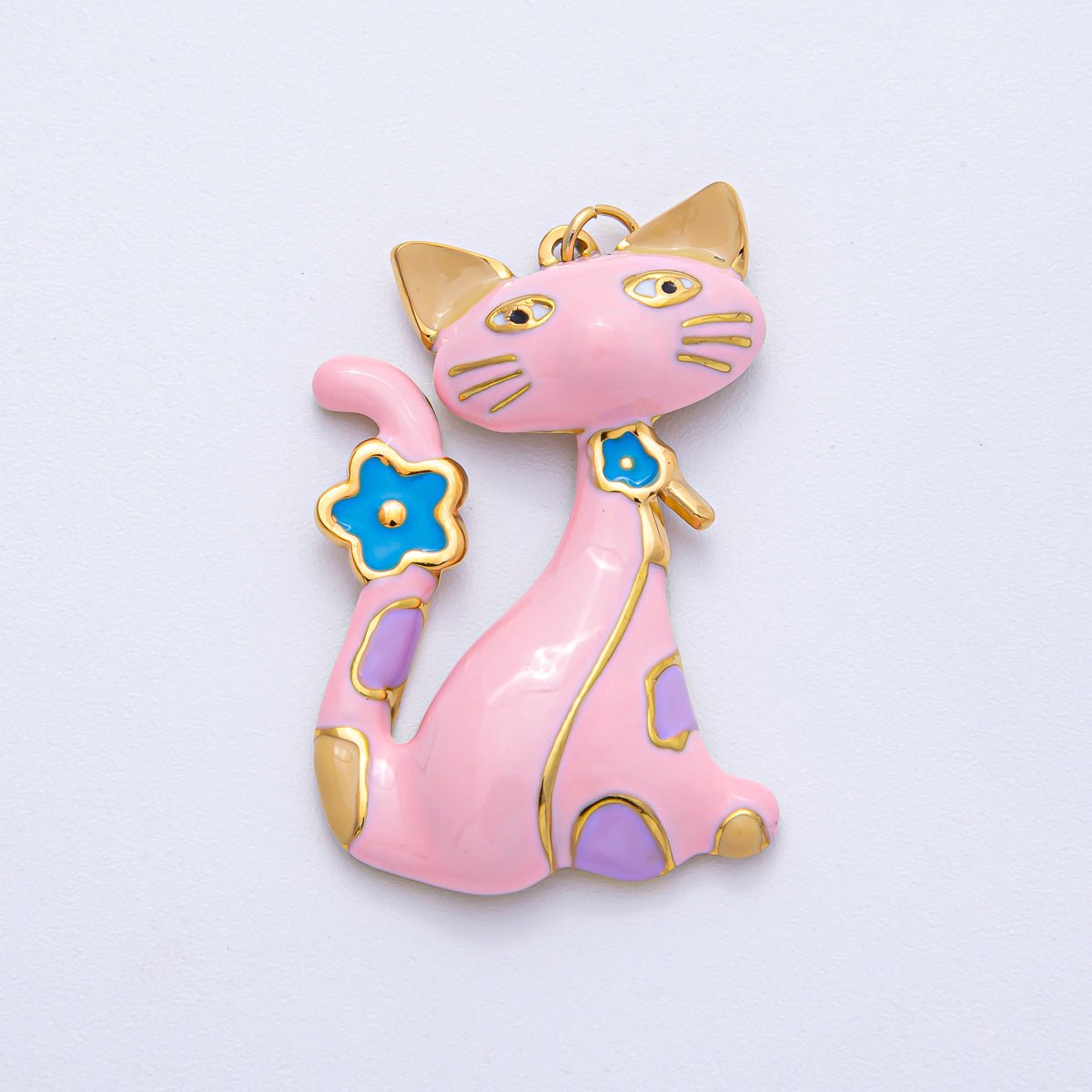 Stainless Steel 40mm Blue, White, Black, Pink Enamel Cat Kitten Pet Statement Charm | J816 J840 - DLUXCA