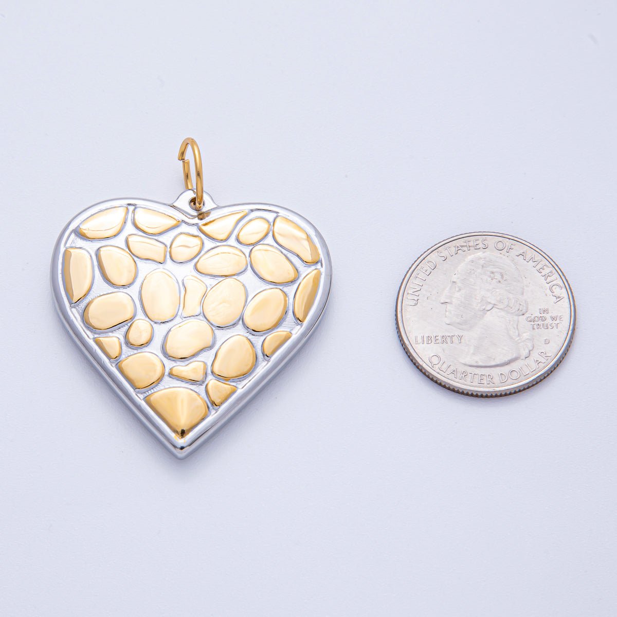 Stainless Steel 40mm Mixed Metal Textured Heart Charm | J934 - DLUXCA