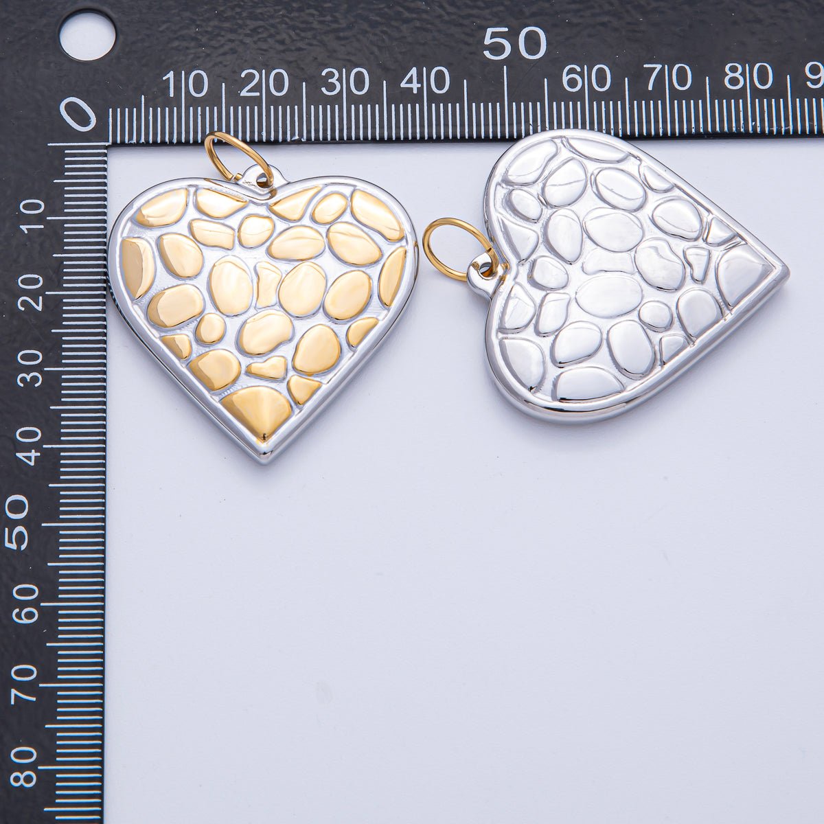 Stainless Steel 40mm Mixed Metal Textured Heart Charm | J934 - DLUXCA