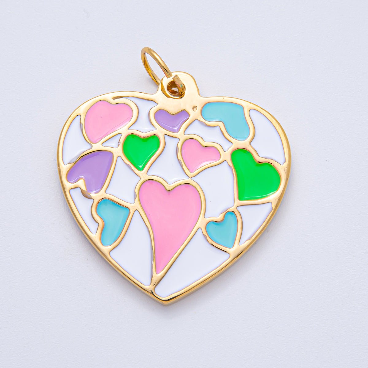 Stainless Steel 40mm Neon, Pastel Multicolor Enamel Heart Statement Charm | J908 - DLUXCA