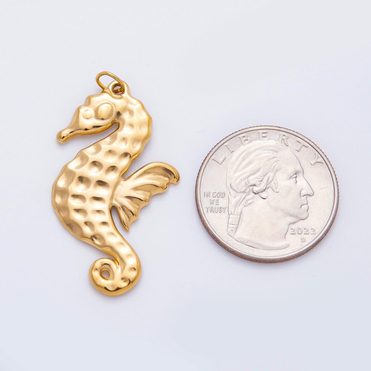 Stainless Steel 41.5mm Hammered Minimalist Sea Horse Animal Charm | AH949 - DLUXCA
