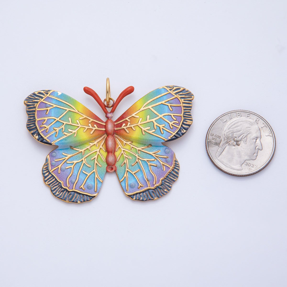 Stainless Steel 42mm Multicolor Rainbow Gradient Enamel Butterfly Animal Charm | J606 - DLUXCA