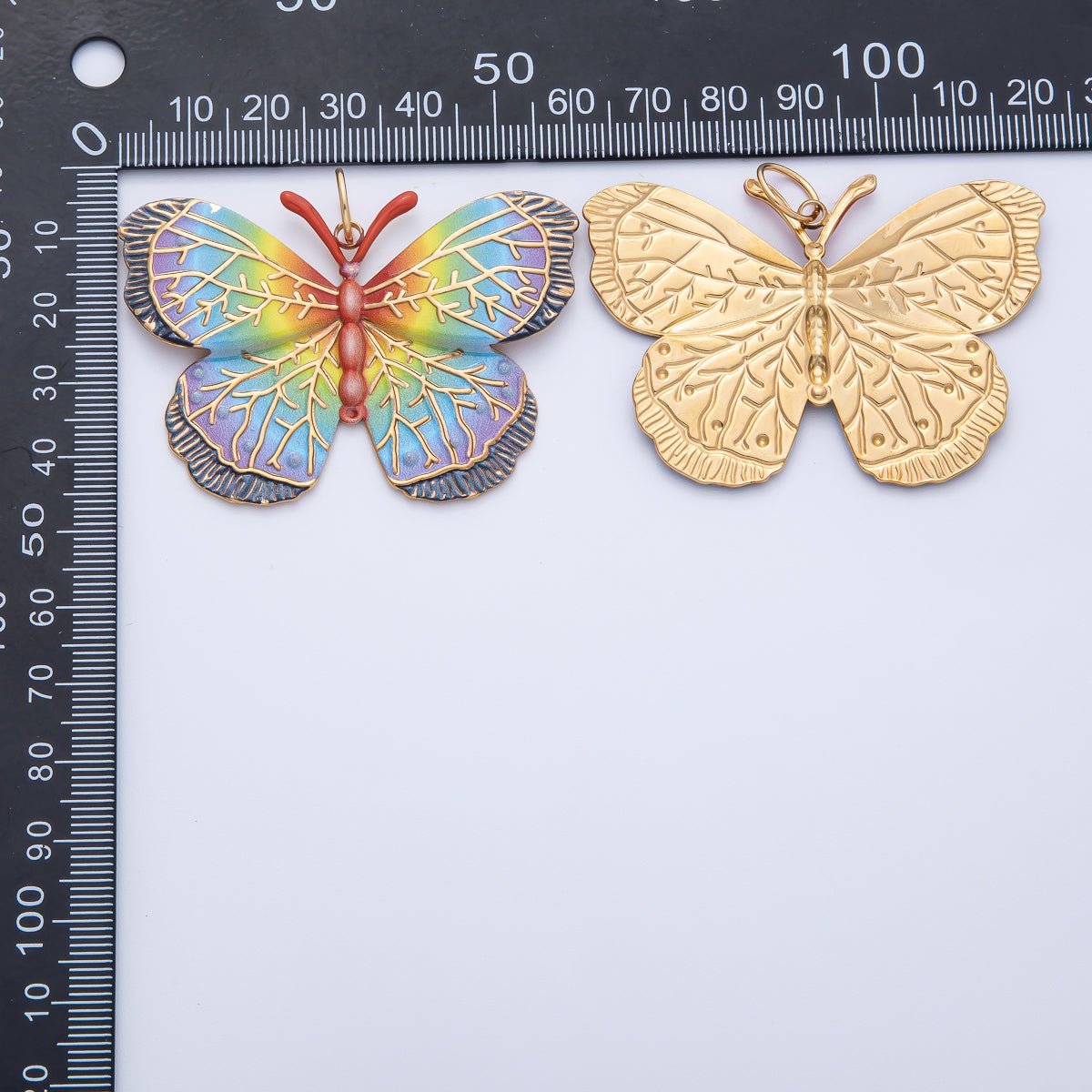 Stainless Steel 42mm Multicolor Rainbow Gradient Enamel Butterfly Animal Charm | J606 - DLUXCA