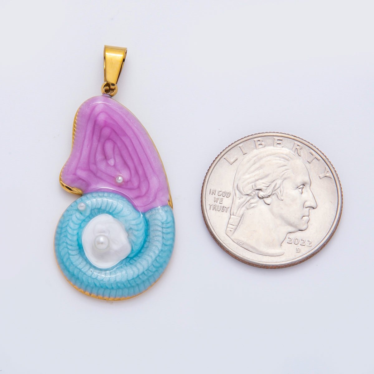 Stainless Steel 45mm Shell Pearl Nautilus Sundial Sea Shell Pendant | J910 - DLUXCA