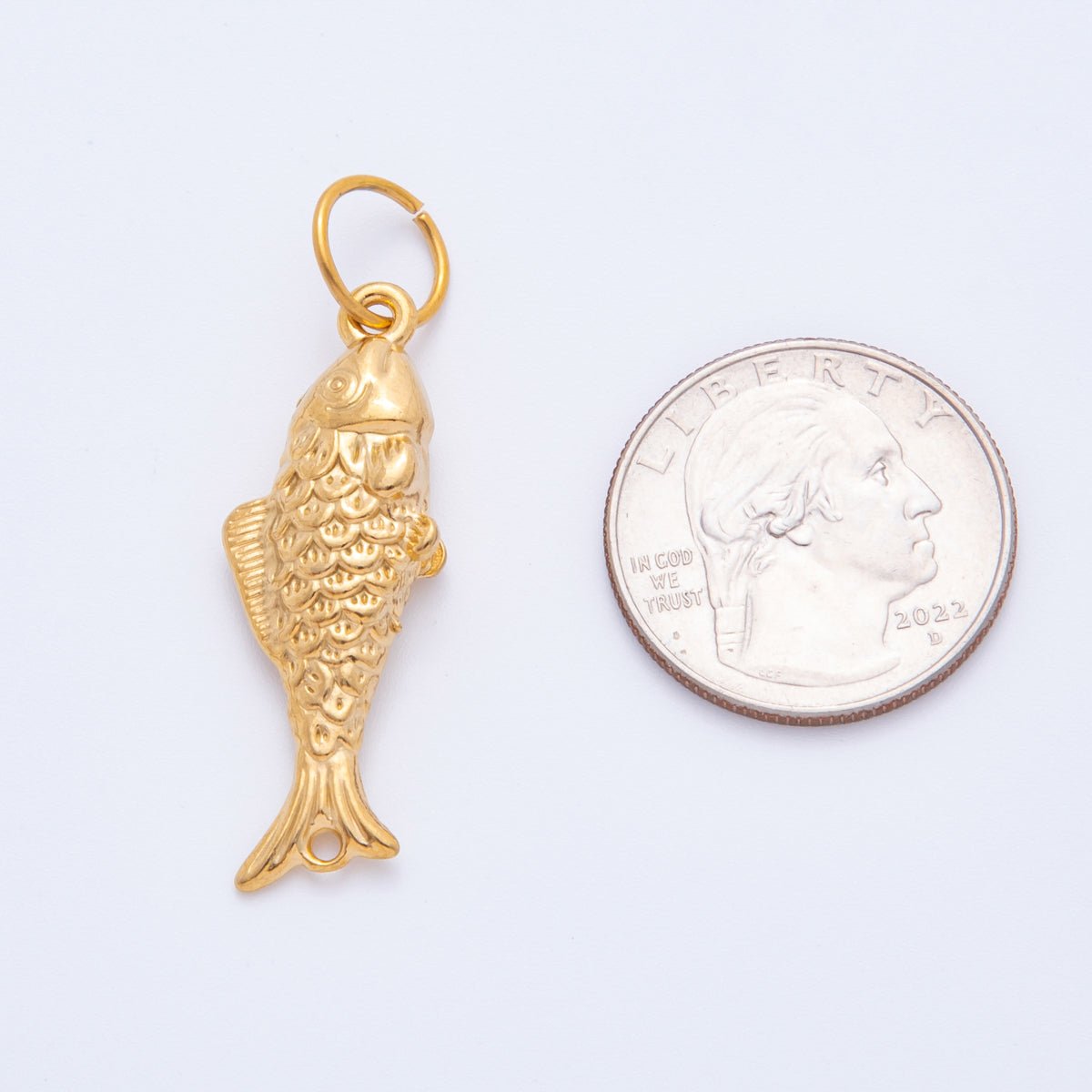 Stainless Steel 45mm Textured Multidimensional Fish Charm Pendant| J595 - DLUXCA