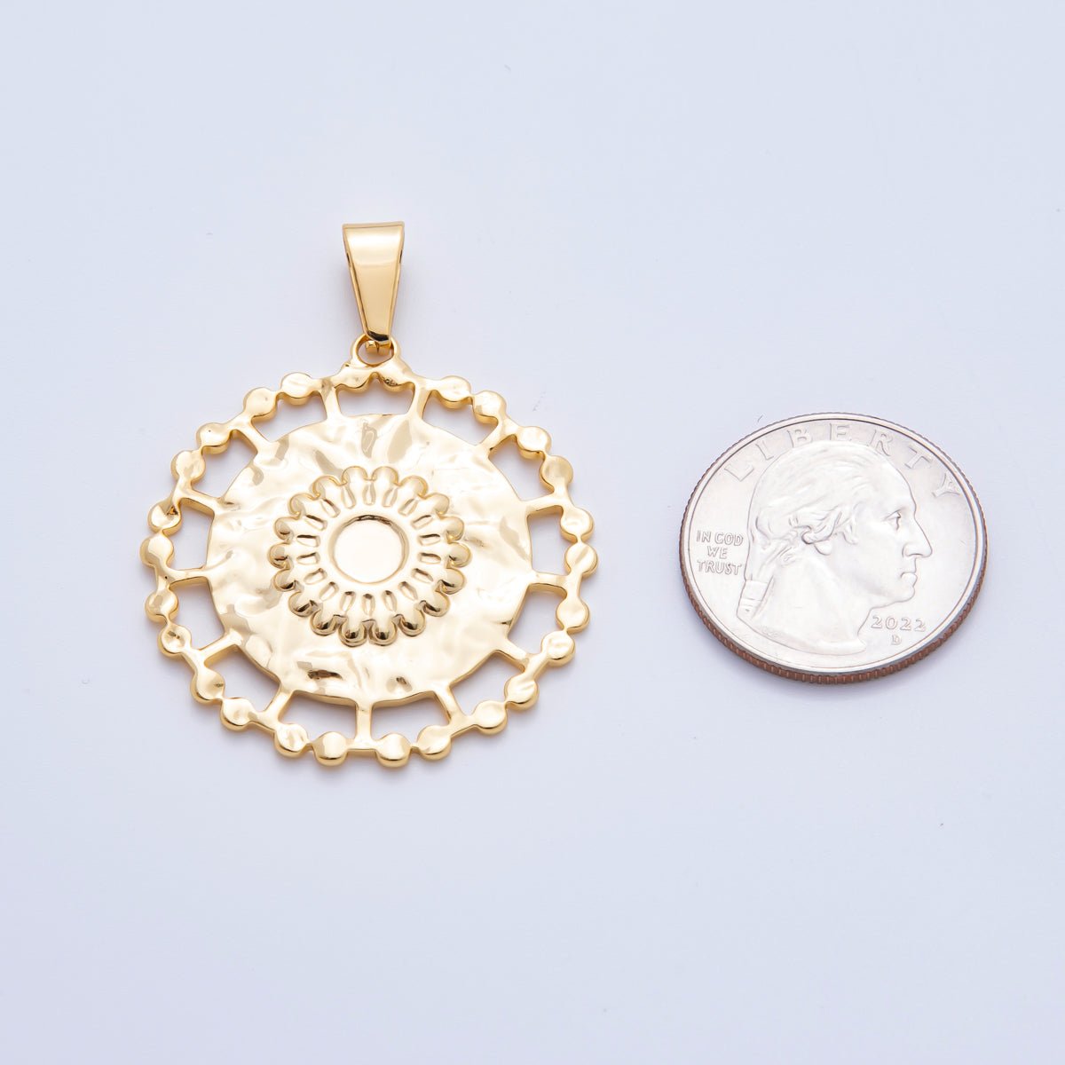 Stainless Steel 47.5mm Statement Medallion Charm in Sunburst, Clover, & Twisted Rope Pendant | P - 759 P - 760 P - 762 - DLUXCA