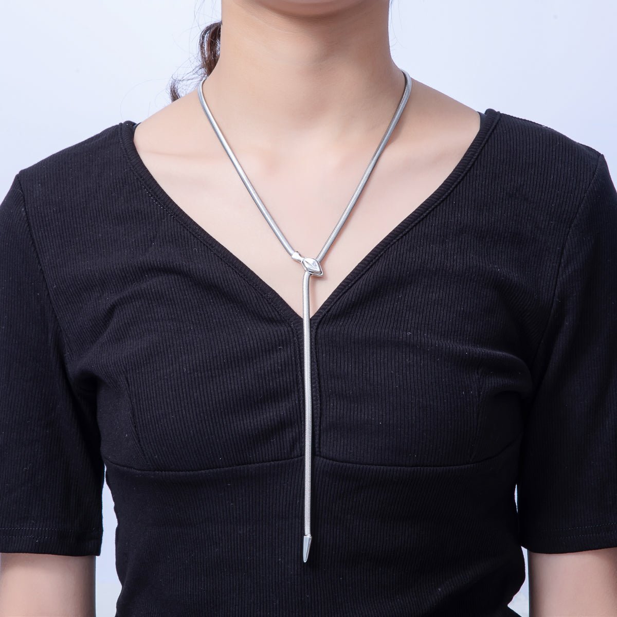 Stainless Steel 4mm Herringbone Snake Lariat Adjustable Chain 25 Inch Necklace in Gold & Silver | WA - 1402 WA - 1403 - DLUXCA