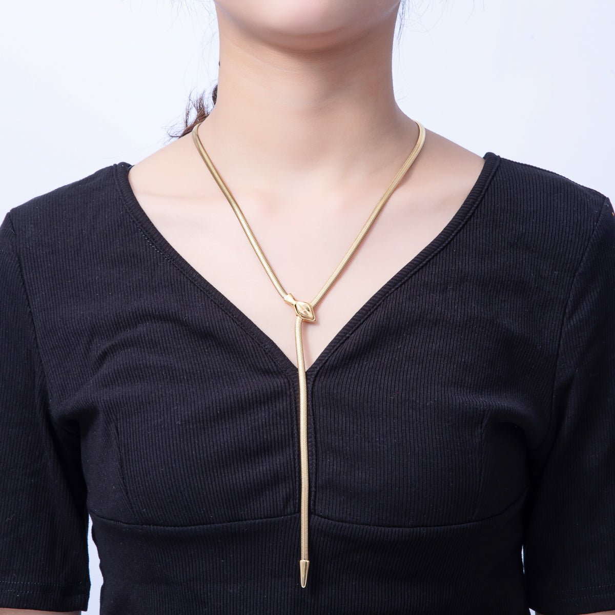 Stainless Steel 4mm Herringbone Snake Lariat Adjustable Chain 25 Inch Necklace | WA - 3979 - DLUXCA