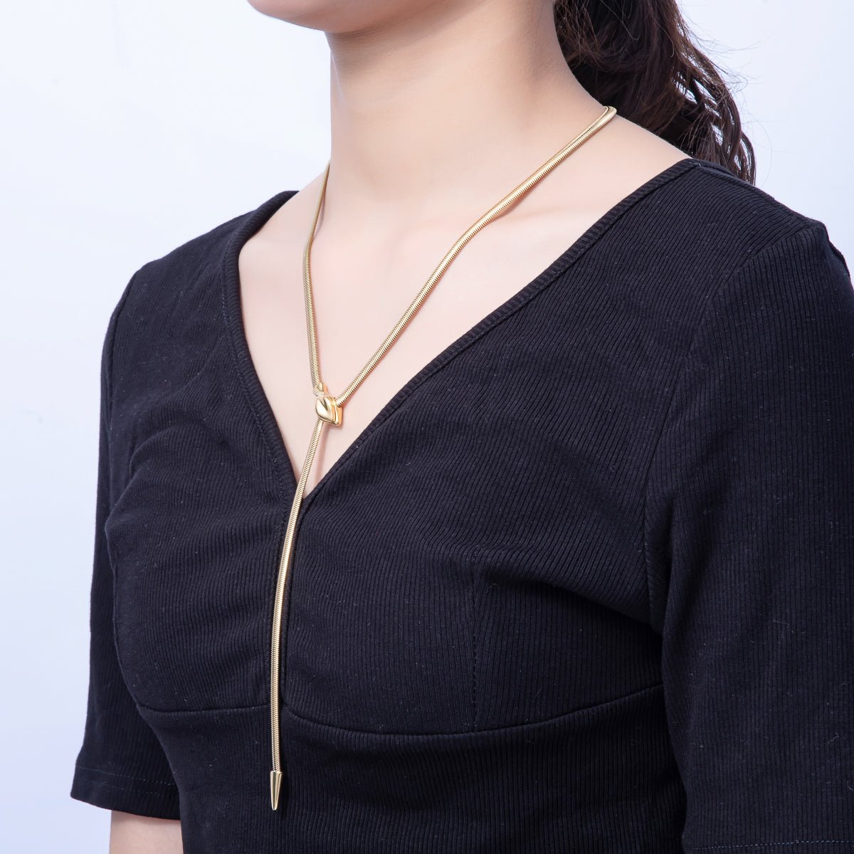 Stainless Steel 4mm Herringbone Snake Lariat Adjustable Chain 25 Inch Necklace | WA - 3979 - DLUXCA