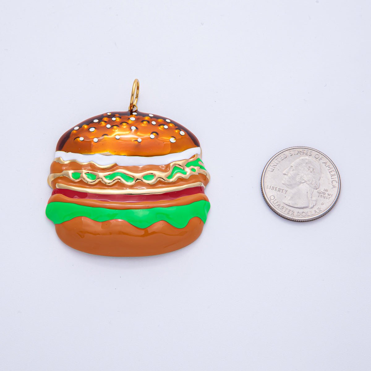 Stainless Steel 50mm Enamel Burger Fast Food Charm | J935 - DLUXCA