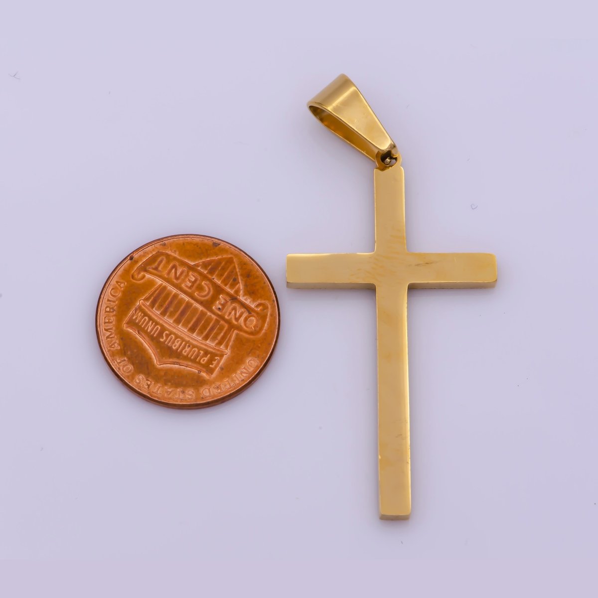 Stainless Steel 50mm Minimalist Cross Religious Pendant | P1461 - DLUXCA
