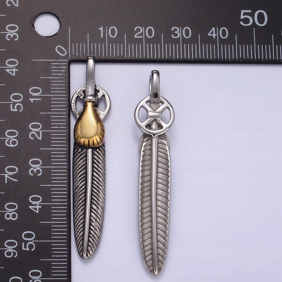 Stainless Steel 55mm Feather Charm Long Statement Tribal Pendant | P1428 P1429 - DLUXCA