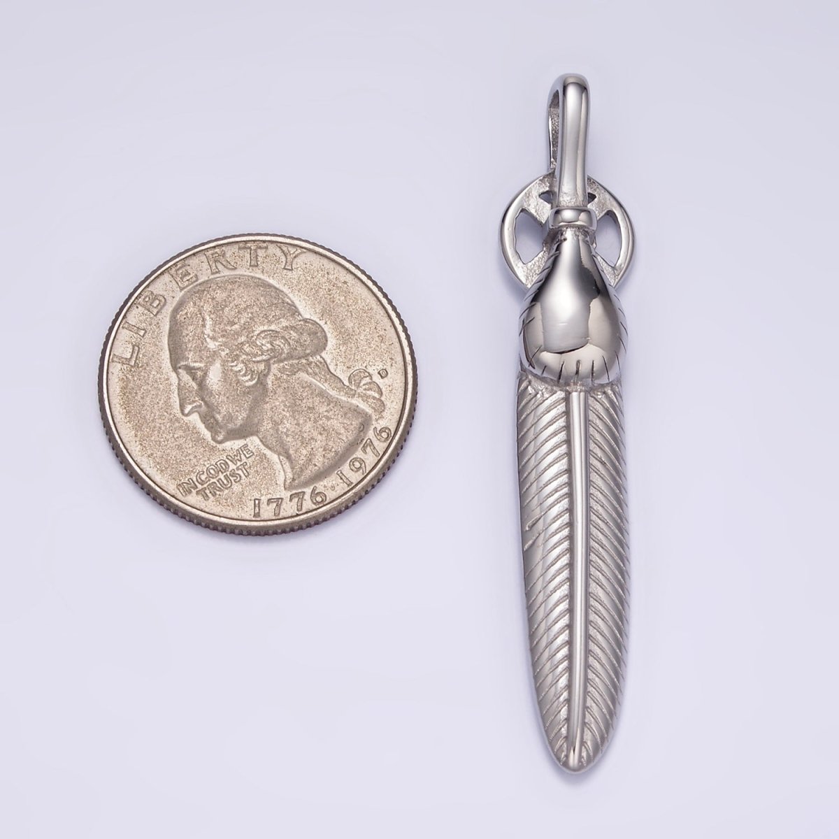 Stainless Steel 55mm Feather Charm Long Statement Tribal Pendant | P1428 P1429 - DLUXCA