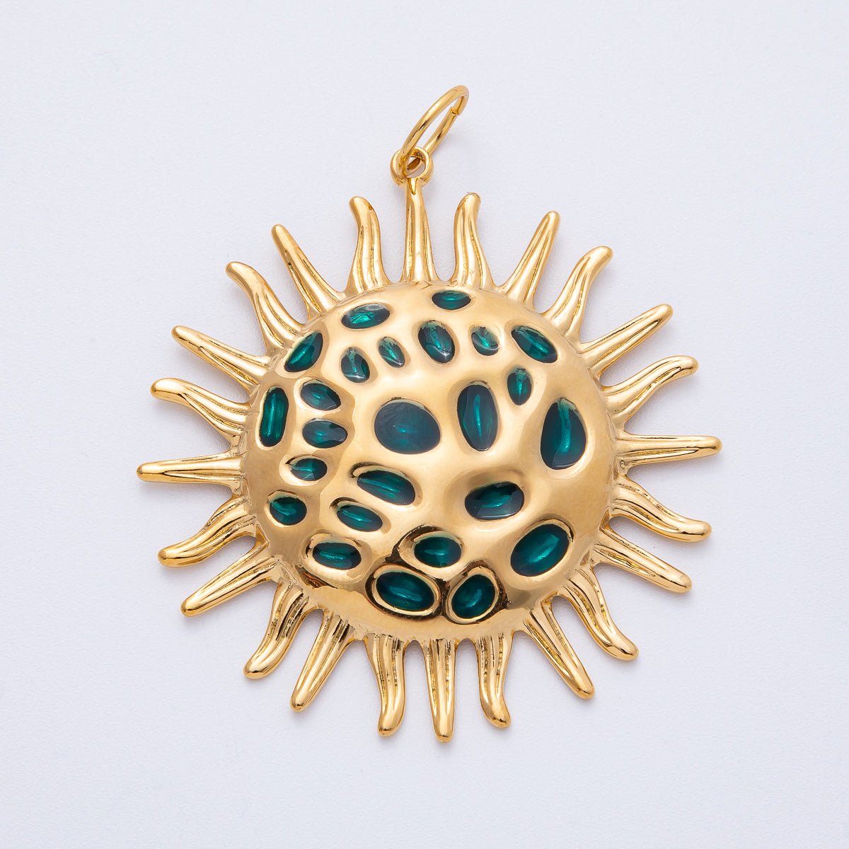 Stainless Steel 56mm Green Celestial Sun Burst Round Statement Charm | J907 - DLUXCA