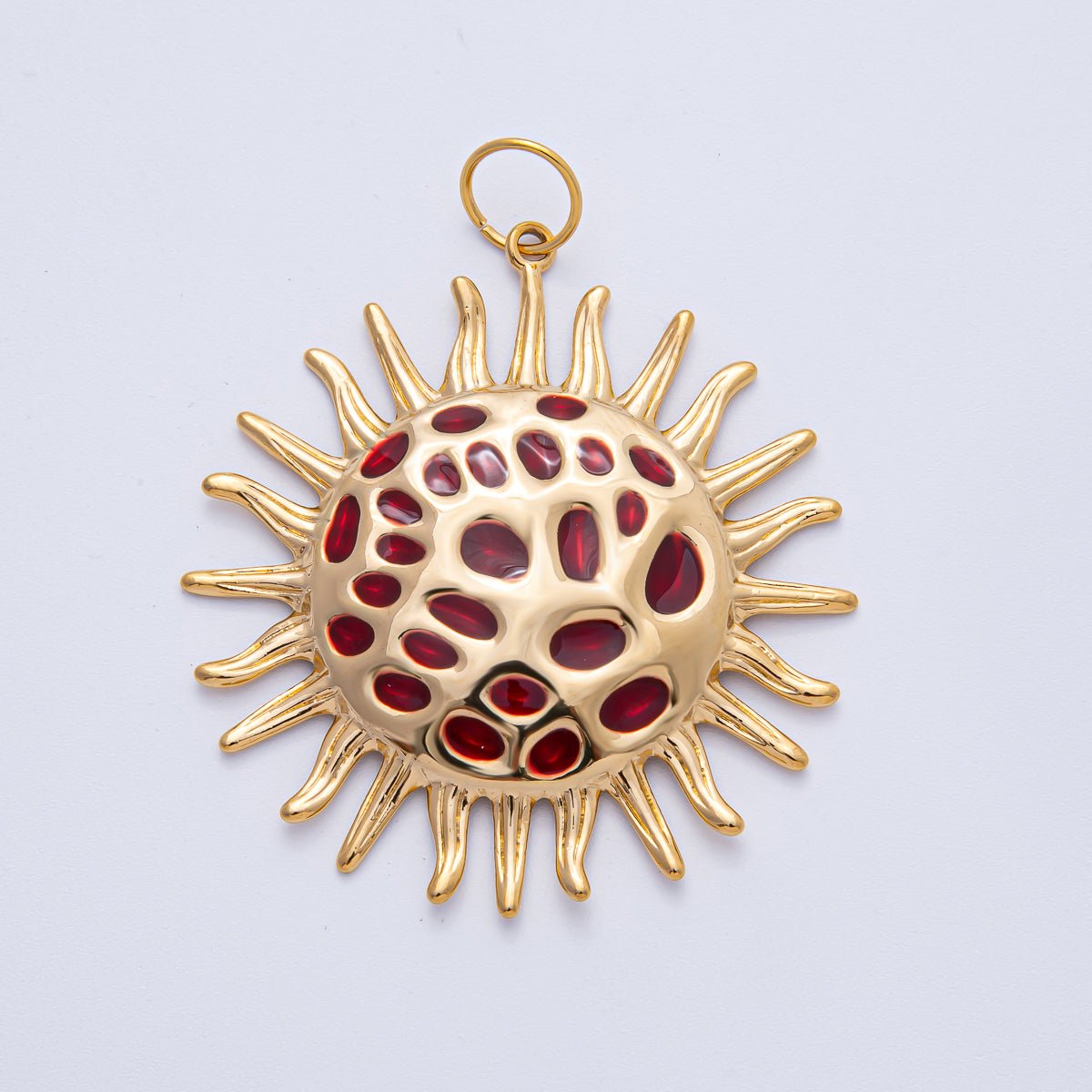 Stainless Steel 56mm Red Celestial Sun Burst Round Statement Charm | J907 - DLUXCA