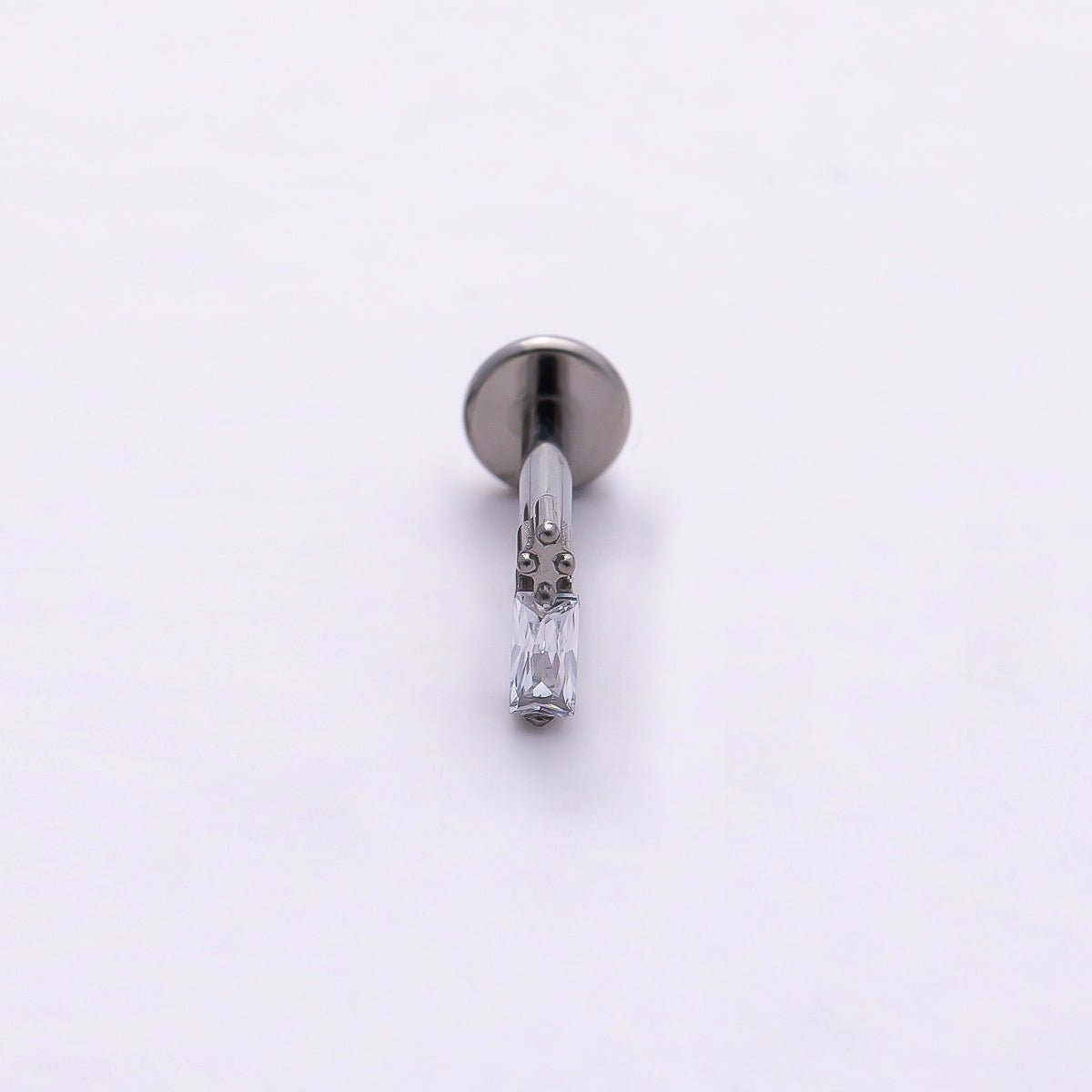 Stainless Steel 5mm Baguette CZ Single Cartilage Piercing Flat Back Stud in Gold & Silver | Findings-00198 Findings-00199 - DLUXCA