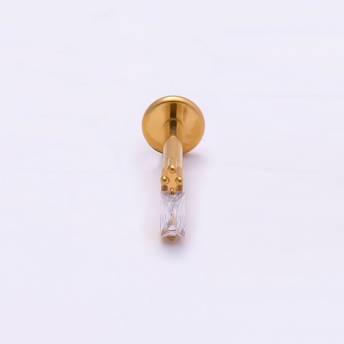 Stainless Steel 5mm Baguette CZ Single Cartilage Piercing Flat Back Stud in Gold & Silver | Findings-00198 Findings-00199 - DLUXCA