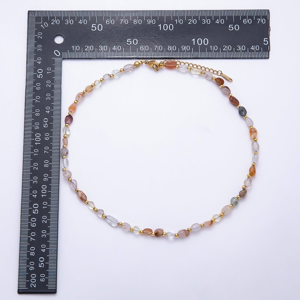 Stainless Steel 5mm Citrine, Lapis Lazuli, Onyx, Moss Agate Oval Pebble Bead Gemstone Chain 16 Inch Necklace | WA-00072 ~ WA-00076 - DLUXCA