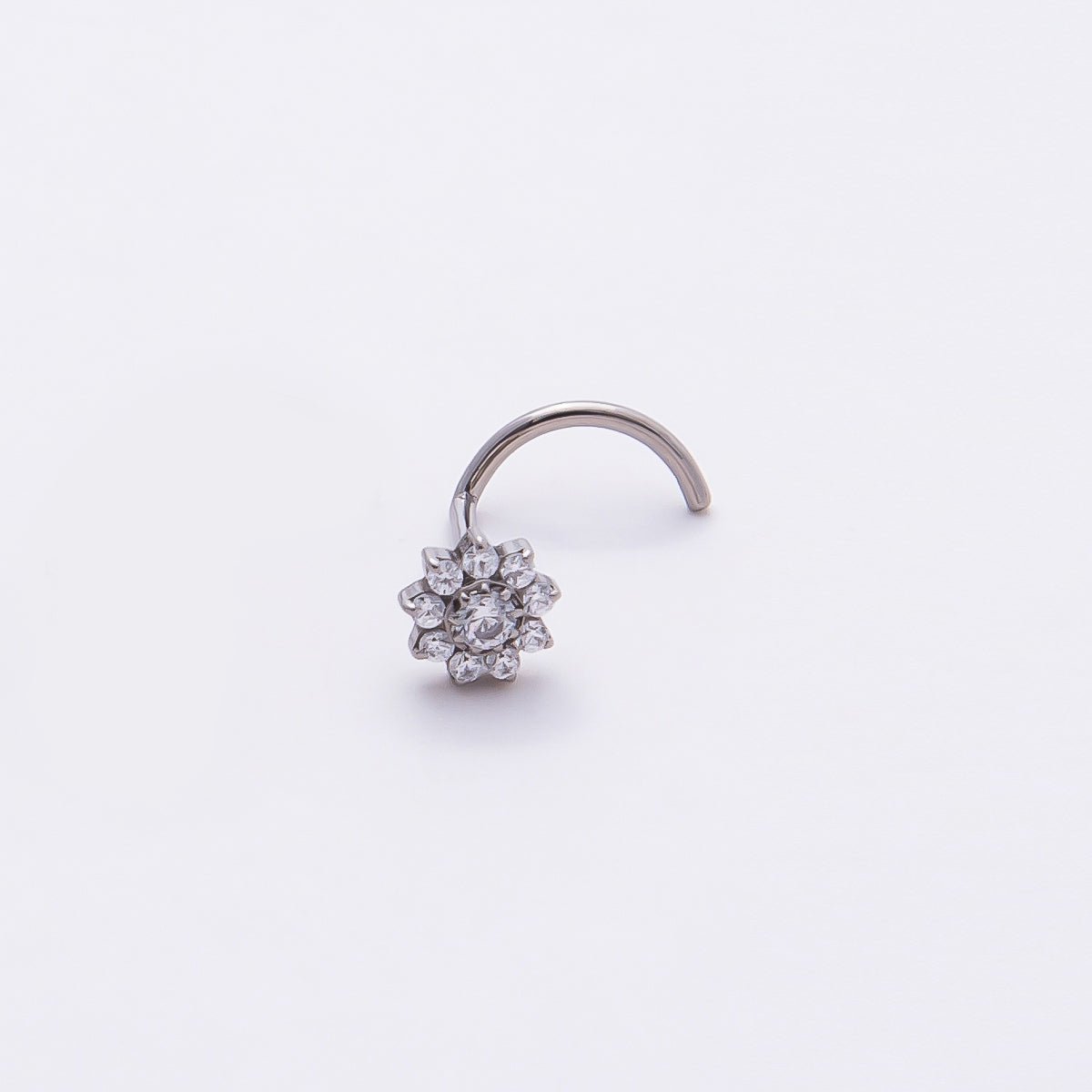 Stainless Steel 5mm Clear CZ Flower Cartilage Nose Single Piercing Stud | Findings-00201 - DLUXCA