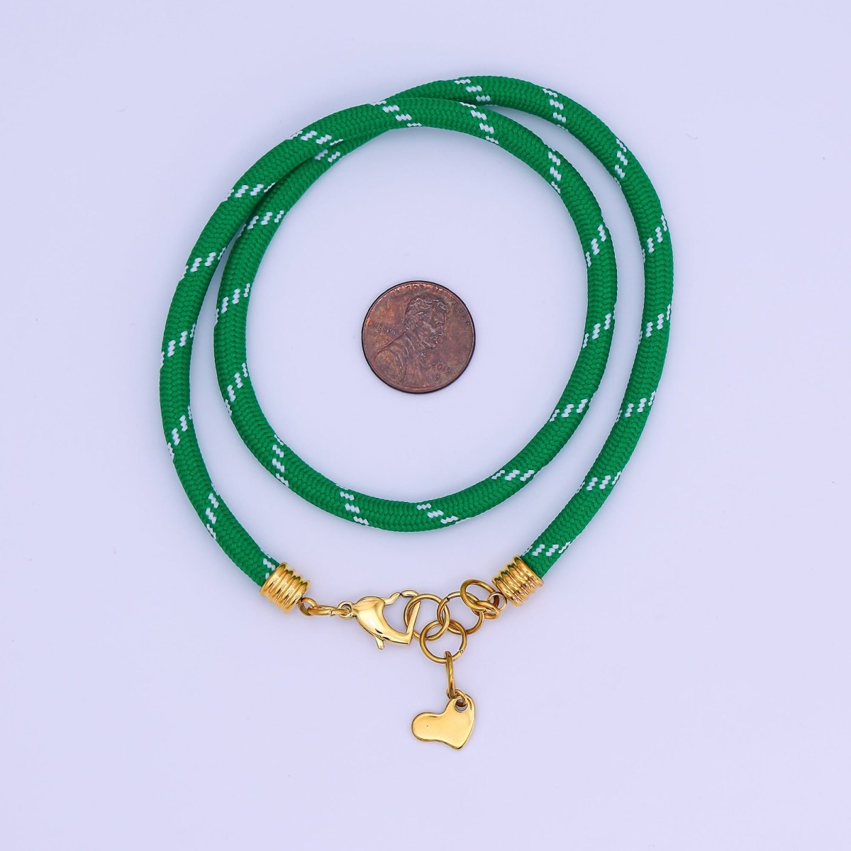 Stainless Steel 5mm Red, Green Heart Summer Sport Cord 18.5 Inch Necklace | WA - 3157 WA - 3158 - DLUXCA