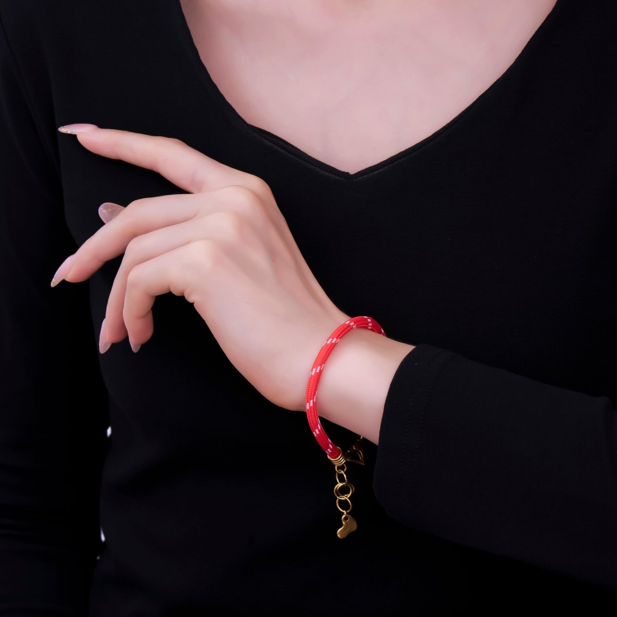 Stainless Steel 5mm Red, Green Heart Summer Sport Cord Bracelet | WA - 3159 WA - 3160 - DLUXCA