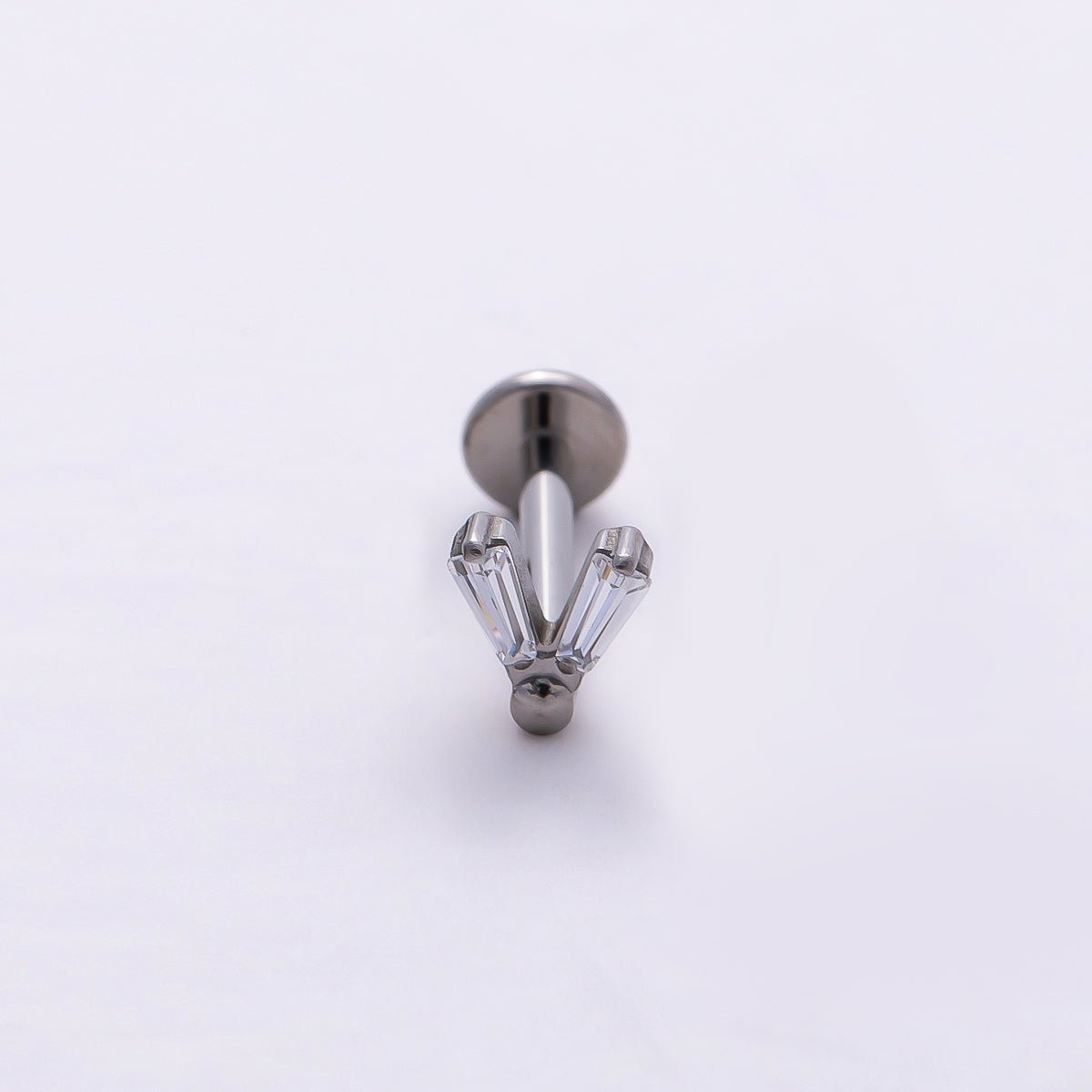 Stainless Steel 5mm V-Shaped Baguette CZ Single Cartilage Piercing Flat Back Stud | Findings-00203 - DLUXCA