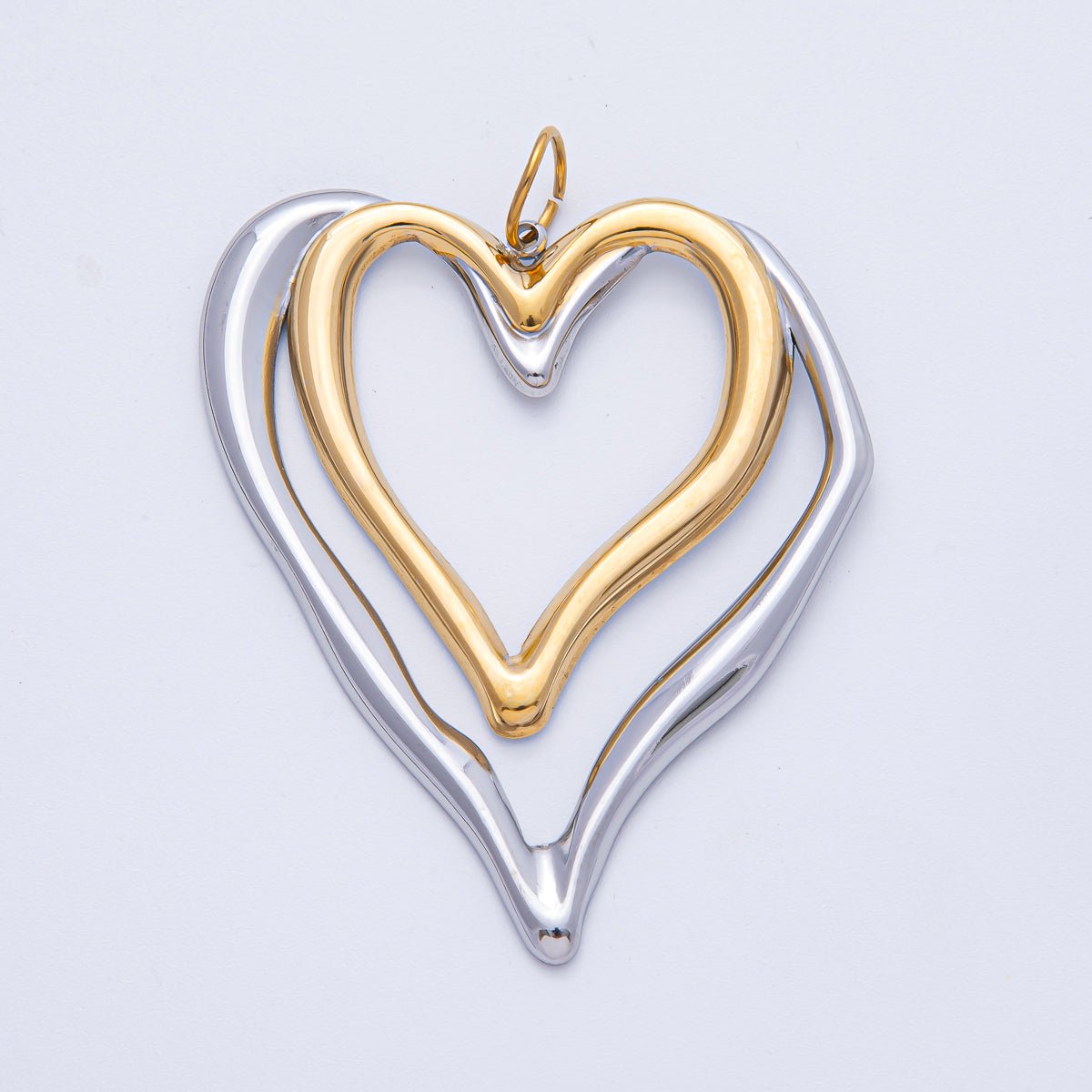 Stainless Steel 62.5mm Open Molten Heart Mixed Metal Charm | J851 - DLUXCA