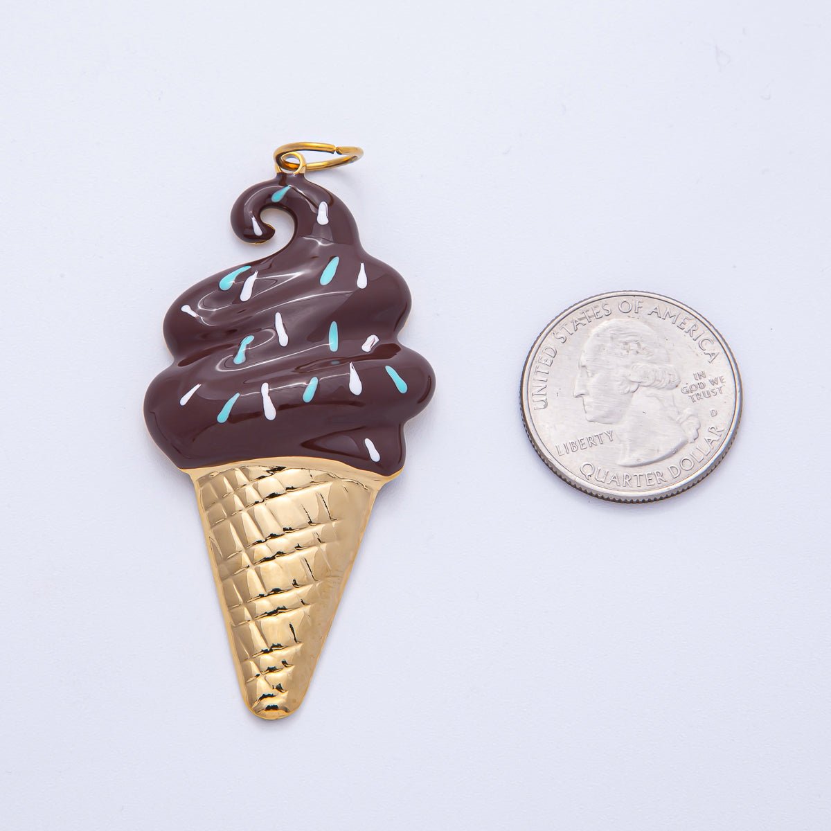 Stainless Steel 65mm Purple, White, Brown Enamel Sprinkle Ice Cream Cone Statement Charm | J848 J849 - DLUXCA