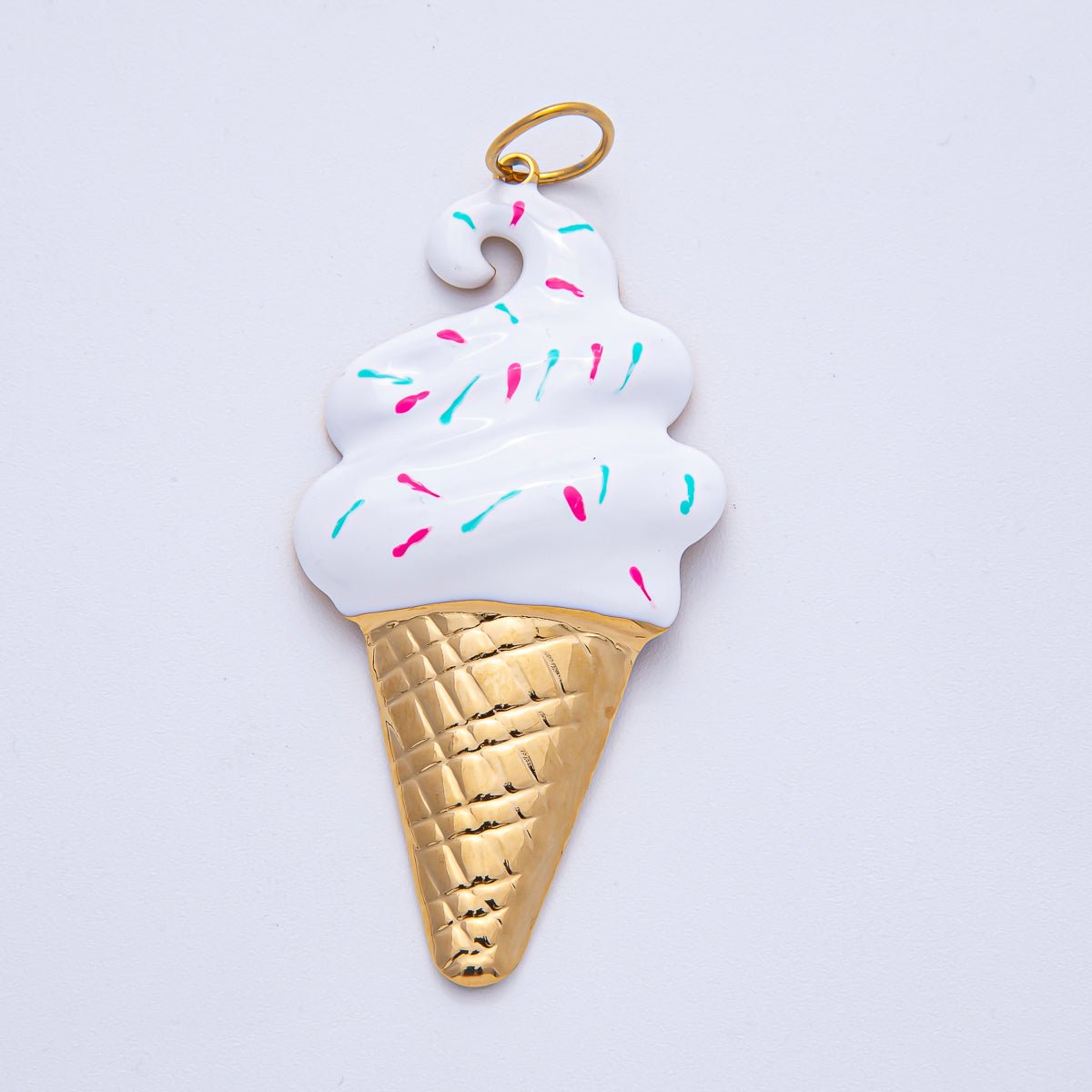 Stainless Steel 65mm Purple, White, Brown Enamel Sprinkle Ice Cream Cone Statement Charm | J848 J849 - DLUXCA