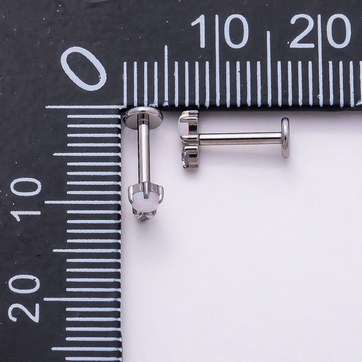 Stainless Steel 6mm White Opal Clear CZ Single Cartilage Piercing Flat Back Stud in Gold & Silver | Findings-00232 Findings-00233 - DLUXCA