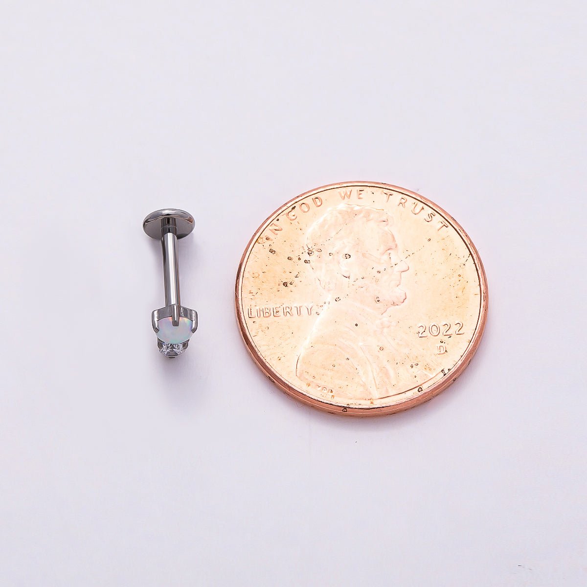 Stainless Steel 6mm White Opal Clear CZ Single Cartilage Piercing Flat Back Stud in Gold & Silver | Findings-00232 Findings-00233 - DLUXCA