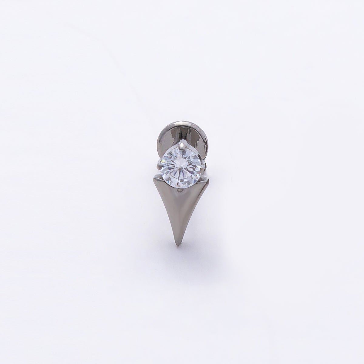 Stainless Steel 8mm Clear CZ Round Spiked Single Cartilage Piercing Flat Back Stud | Findings-00226 Findings-00227 - DLUXCA