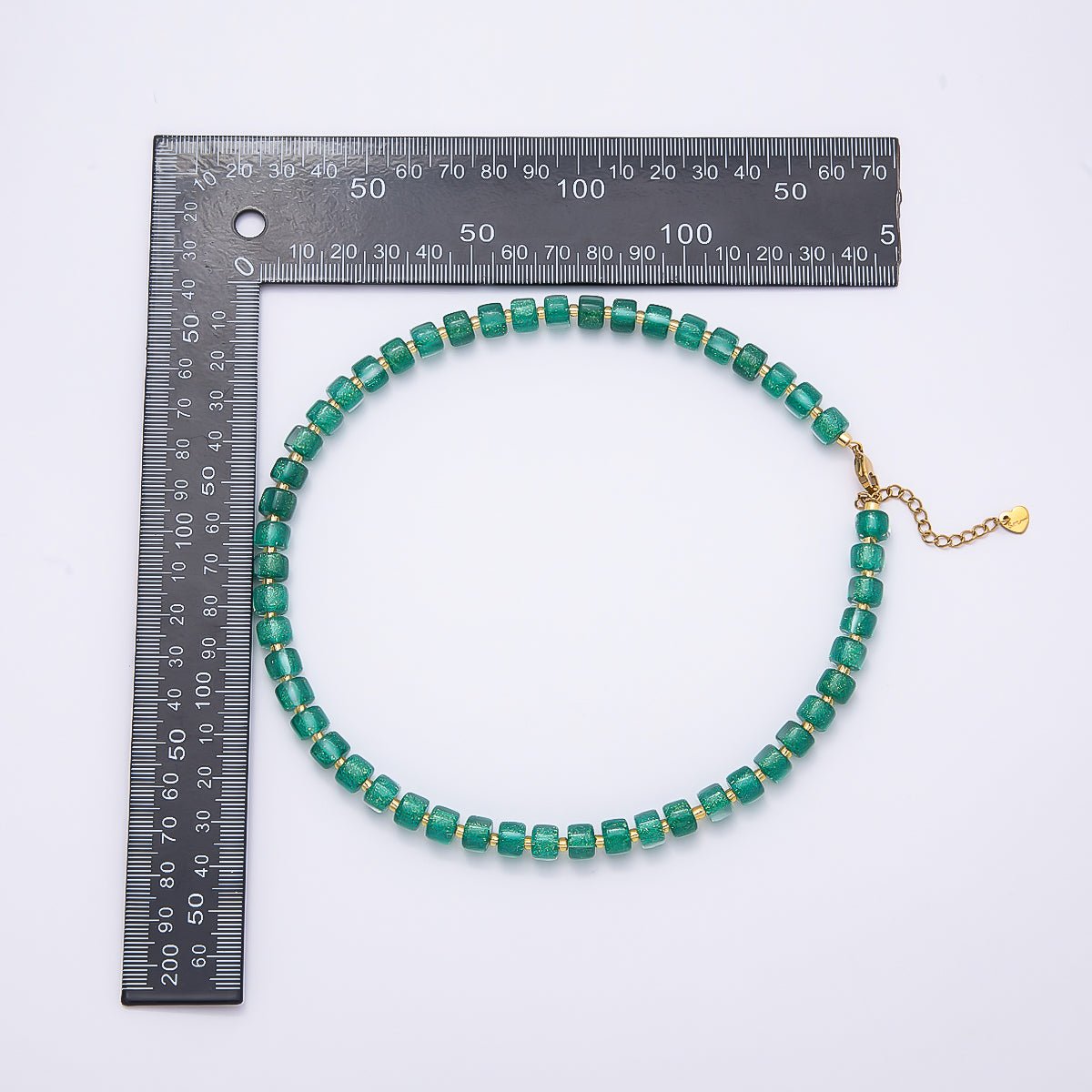 Stainless Steel 8mm Green, Purple, Multicolor, Blue, Purple, Pink, Orange, White Glitter Resin Rondelle Bead 16 Inch Necklace w. Extender | WA-04565 ~ WA-04572 - DLUXCA