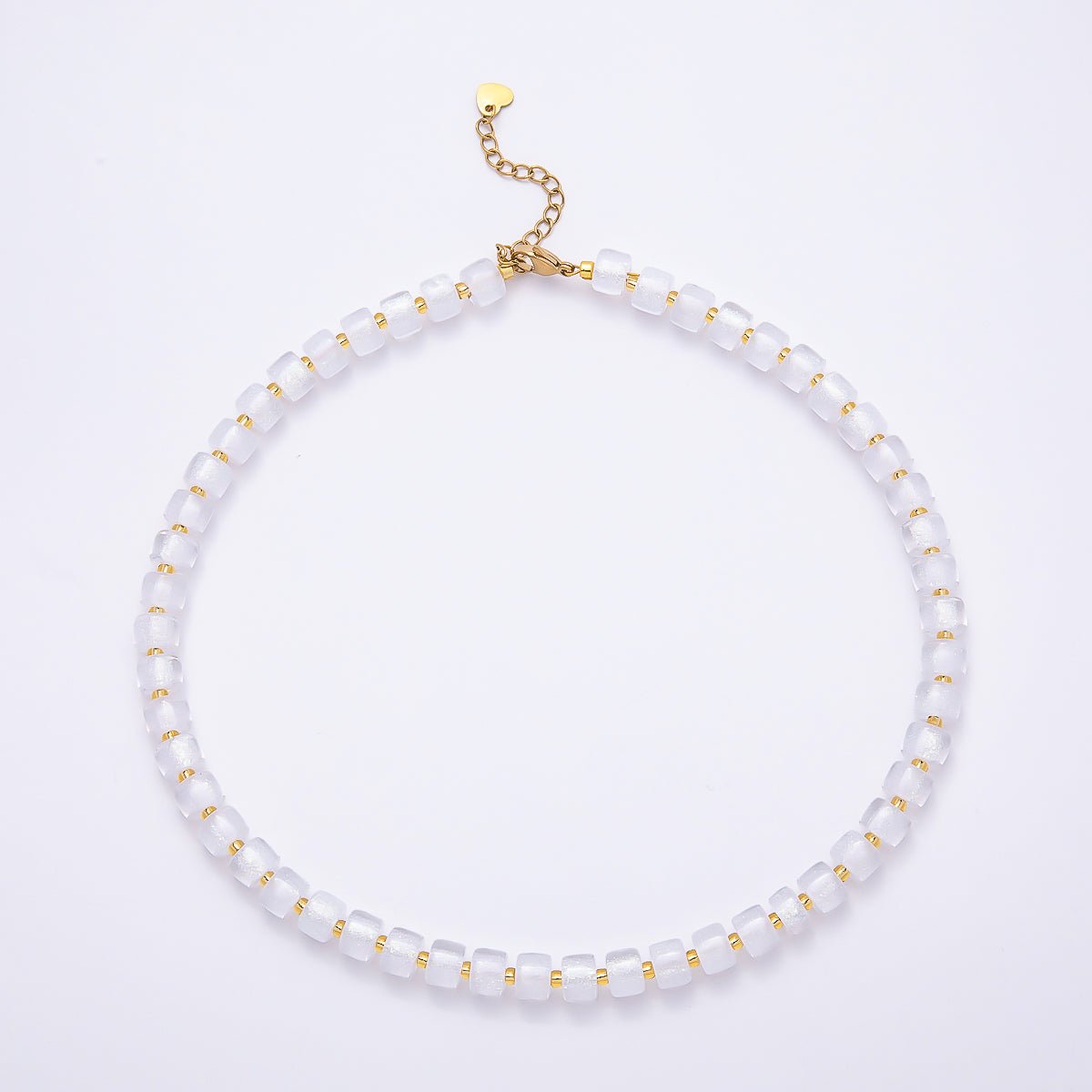Stainless Steel 8mm Green, Purple, Multicolor, Blue, Purple, Pink, Orange, White Glitter Resin Rondelle Bead 16 Inch Necklace w. Extender | WA-04565 ~ WA-04572 - DLUXCA