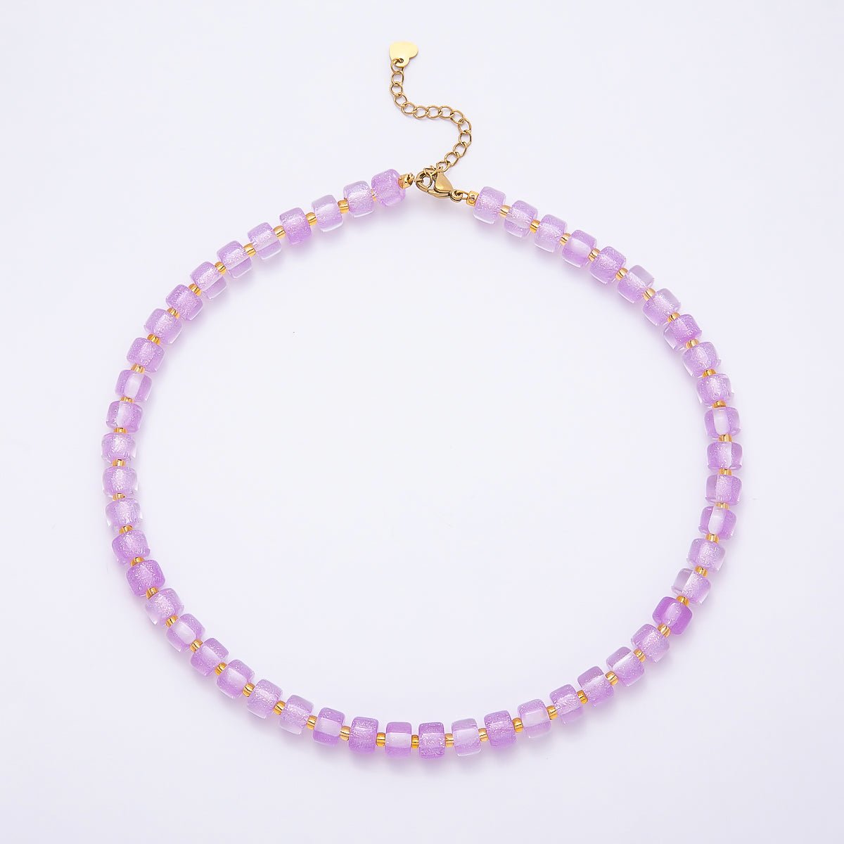 Stainless Steel 8mm Green, Purple, Multicolor, Blue, Purple, Pink, Orange, White Glitter Resin Rondelle Bead 16 Inch Necklace w. Extender | WA-04565 ~ WA-04572 - DLUXCA
