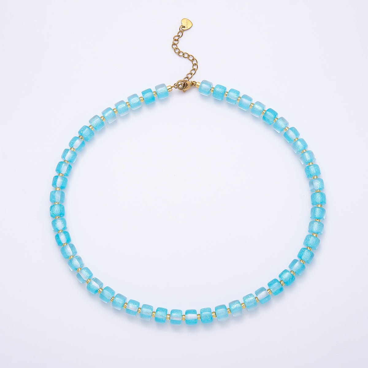 Stainless Steel 8mm Green, Purple, Multicolor, Blue, Purple, Pink, Orange, White Glitter Resin Rondelle Bead 16 Inch Necklace w. Extender | WA-04565 ~ WA-04572 - DLUXCA