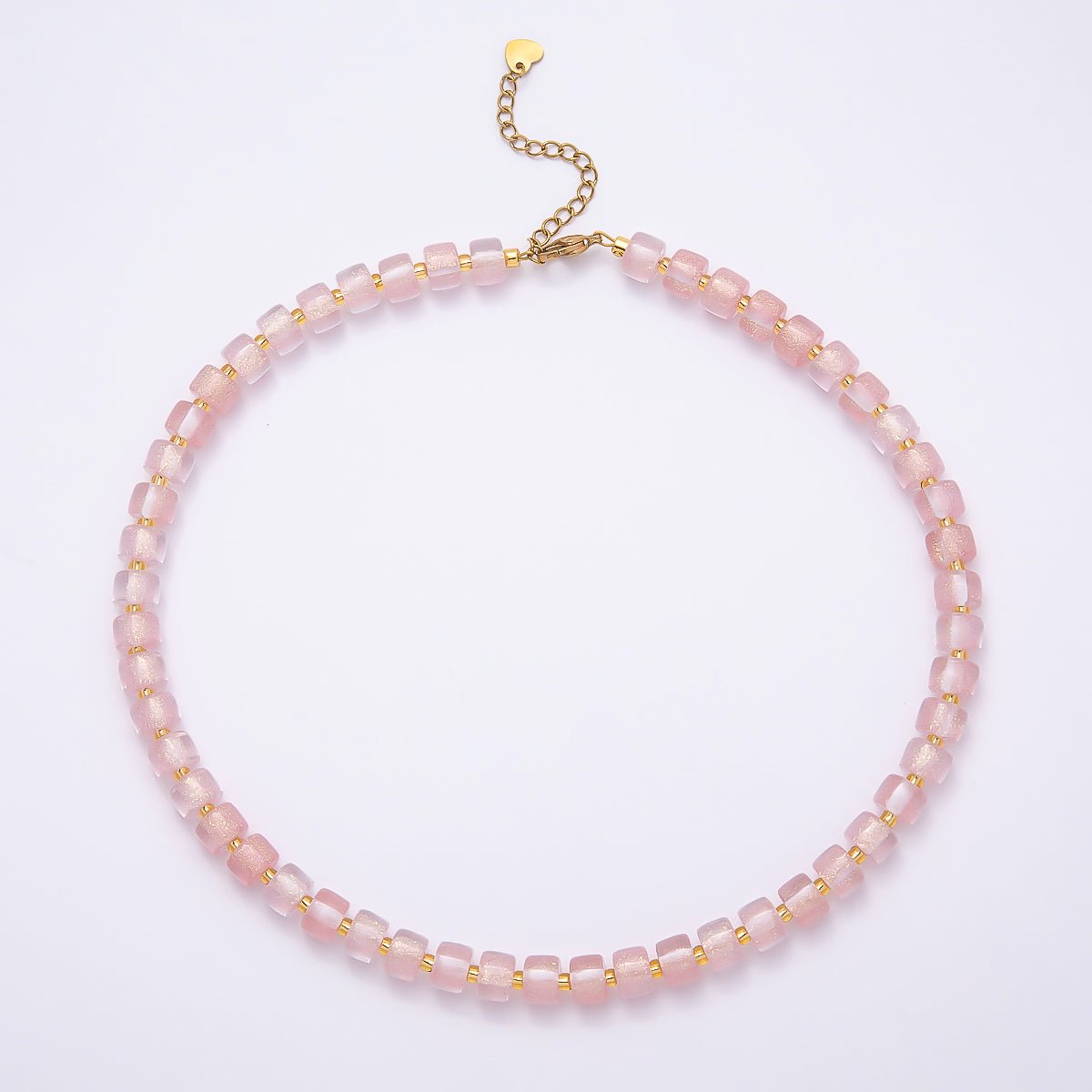 Stainless Steel 8mm Green, Purple, Multicolor, Blue, Purple, Pink, Orange, White Glitter Resin Rondelle Bead 16 Inch Necklace w. Extender | WA-04565 ~ WA-04572 - DLUXCA