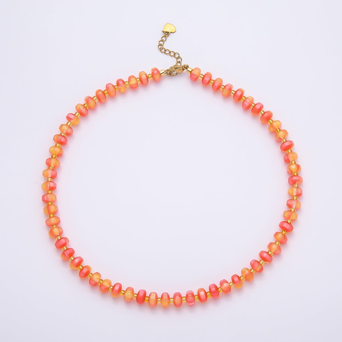Stainless Steel 8mm Multicolor, Yellow, Blue, Orange, Pink, Green Glitter Rondelle 16 Inch Necklace w. Extender | WA-04549 ~ WA-04553 - DLUXCA