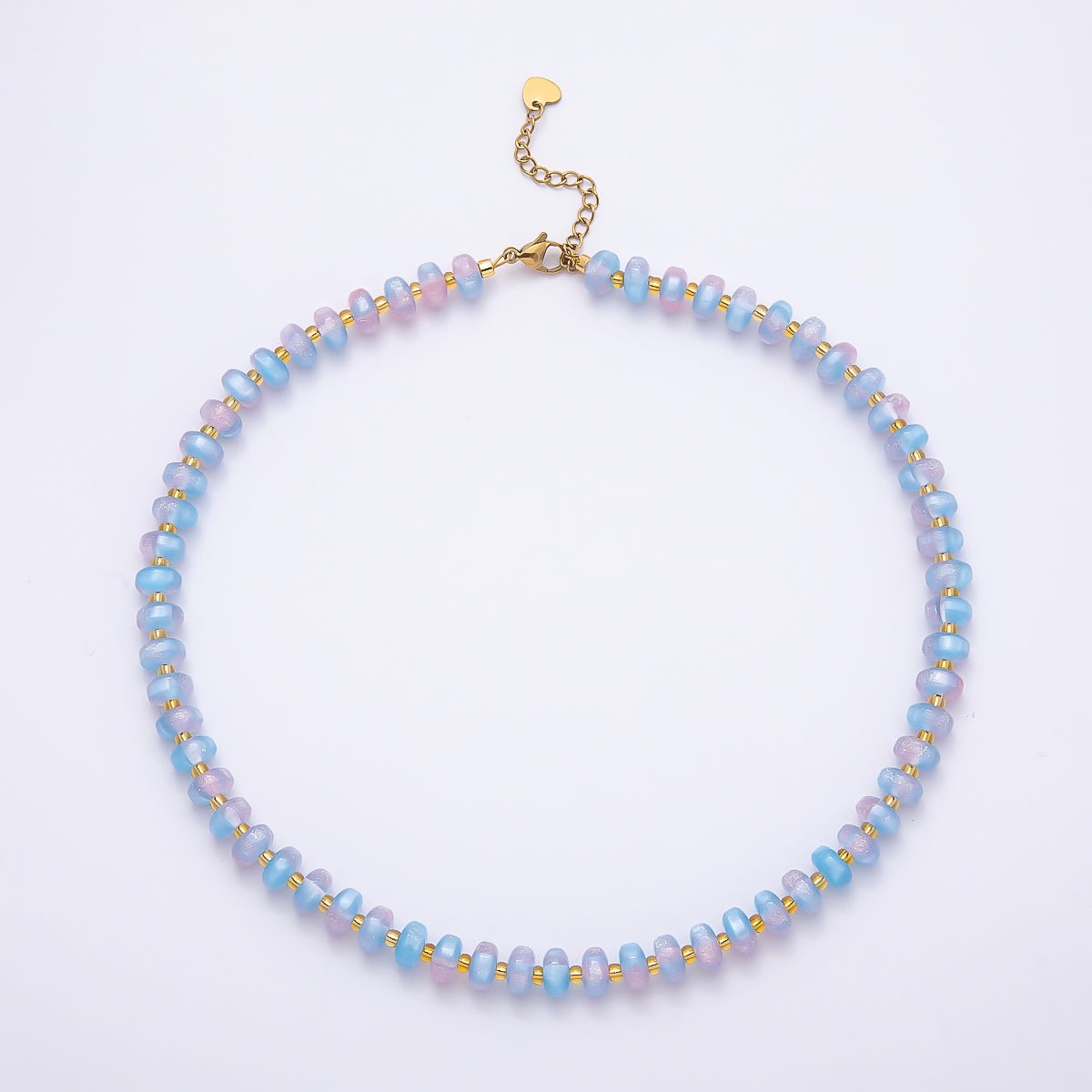 Stainless Steel 8mm Multicolor, Yellow, Blue, Orange, Pink, Green Glitter Rondelle 16 Inch Necklace w. Extender | WA-04549 ~ WA-04553 - DLUXCA